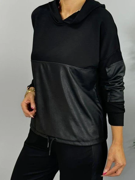 Kadın Uzun Kollu Kapüşonlu Oversize Sweat Ve Pantolon Ikili Takım - Resim 7