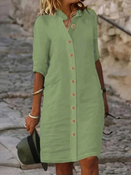 Kadın Kısa Kollu Hakim Yaka önden Düğmeli Kısa Müslim Elbise ürün görseli