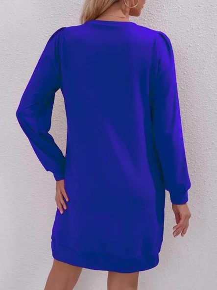 Kadın Uzun Kollu Bisiklet Yaka Iki Iplik Elbise - Resim 4