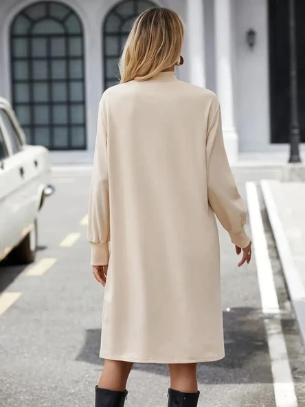 Kadın Uzun Kollu Balıkçı Yaka Kısa şardonlu Dalgıç Elbise - Resim 2