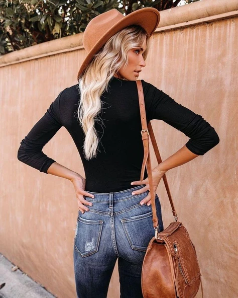 Kadın Uzun Kollu Bisiklet Yaka Kaşkorse Bluz - Resim 5