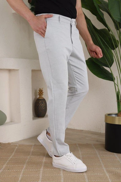 Erkek Casual Slim Fit Cord Desenli Kumaş Pantolon - Resim 2
