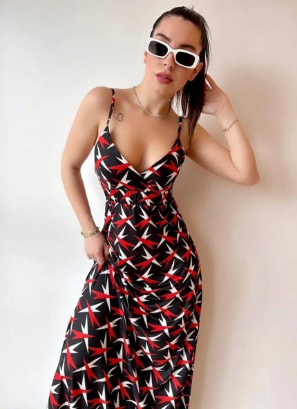 Kadın V Yaka Göğüs Ve Sırt Dekolteli Fırsat ürün Maxi Moy Elbise ürün görseli