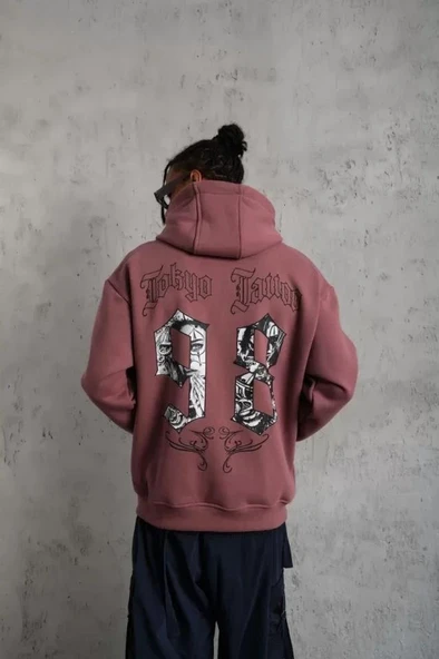 Erkek 98 Baskılı Kapşonlu Sweat - Gül Kurusu ürün görseli