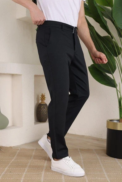 Erkek Casual Slim Fit Cord Desenli Kumaş Pantolon - Resim 2