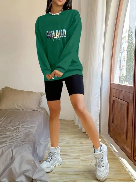 Kadın Uzun Kollu Bisiklet Yaka Desenli Viskon Iki Iplik Bluz - Resim 2