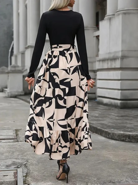 Kadın Uzun Kollu Bisiklet Yaka Uzun Elbise - Resim 6