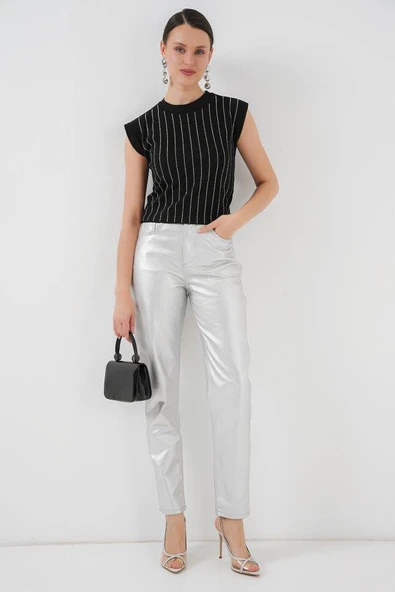 Sıfır Kol Taşlı Bluz 931 - Siyah - Resim 3