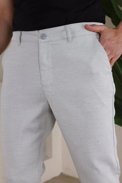 Erkek Casual Slim Fit Cord Desenli Kumaş Pantolon - Resim 4