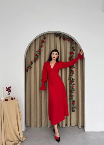 Meta Düğme Detaylı Elbise - Resim 4