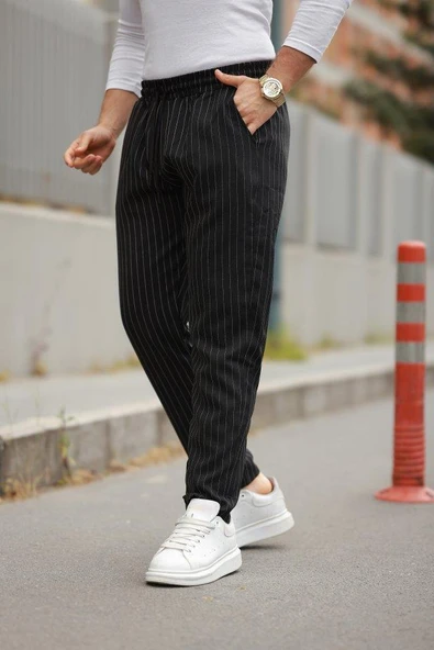 Erkek Beli Bağcıklı çizgili Pantolon ürün görseli