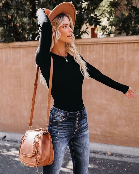 Kadın Uzun Kollu Bisiklet Yaka Kaşkorse Bluz - Resim 4