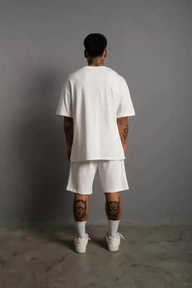 Erkek Alev Baskılı İkili Şortlu Takım - Beyaz - Resim 2