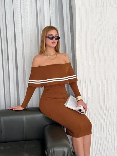 Kadın Fırsat ürünü Madonna Yaka Midi Boy Triko Elbise - Resim 2