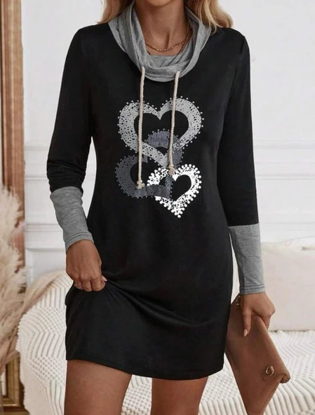 Kadın Uzun Kollu Balıkçı Yaka Bağcıklı Iki Iplik Elbise - Resim 5