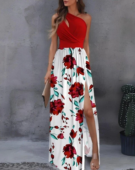 Kadın Tek Omuzdan Askılı Damla Detaylı üst Dalgıç Alt Süprem Maxi Elbise ürün görseli