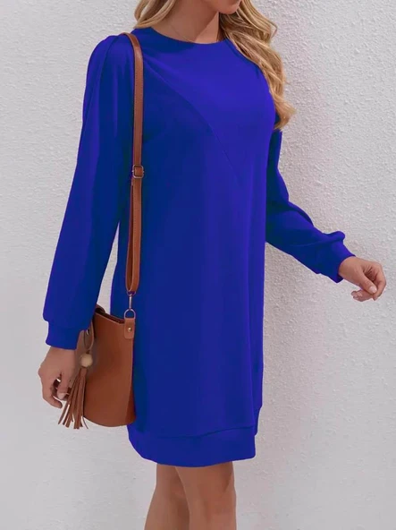 Kadın Uzun Kollu Bisiklet Yaka Iki Iplik Elbise - Resim 3