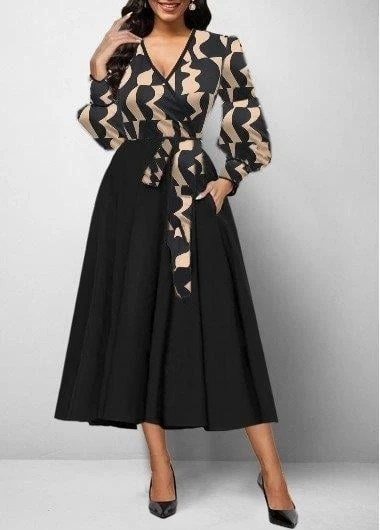 Kadın Uzun Kollu Kruvaze Yaka Dalgıç Krep Midi Boy Elbise ürün görseli