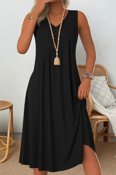 Kadın Kolsuz V Yakalı Mikro Elbise ürün görseli