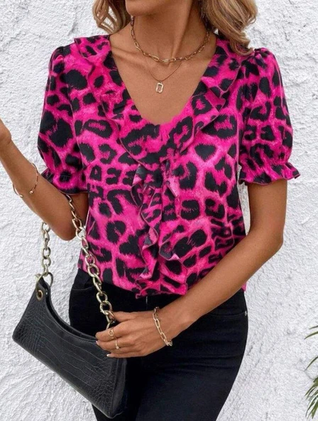 Kadın Mikro Kumaş önü Fırfır Detaylı Bluz - Resim 3