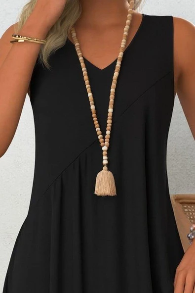 Kadın Kolsuz V Yakalı Mikro Elbise - Resim 2