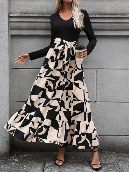 Kadın Uzun Kollu Bisiklet Yaka Uzun Elbise - Resim 5