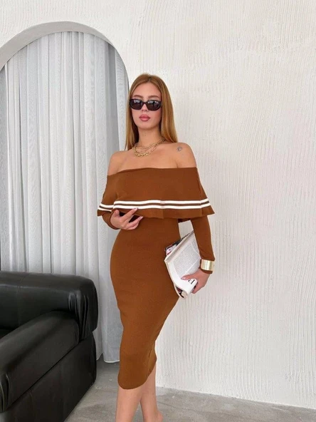 Kadın Fırsat ürünü Madonna Yaka Midi Boy Triko Elbise - Resim 4