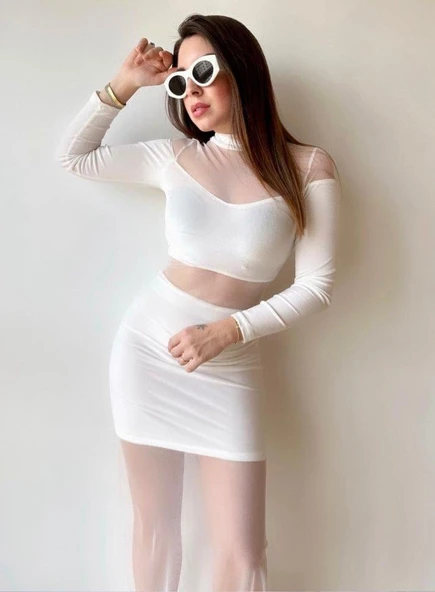 Kadın Balıkçı Yaka Transparan Dekolteli Fırsat ürün Elbise - Resim 2