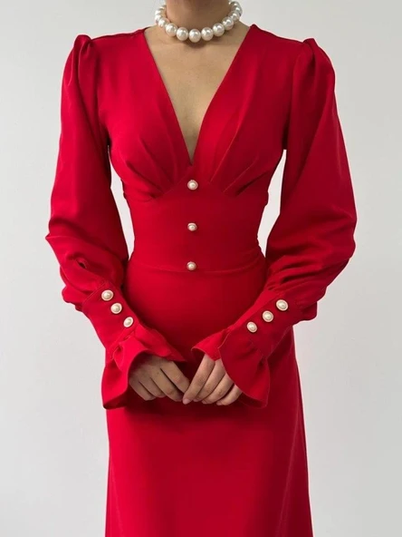 Meta Düğme Detaylı Elbise - Resim 5