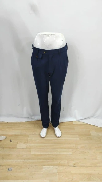 Erkek Belden Düğmeli Cepli Dokuma Pantolon - Resim 4