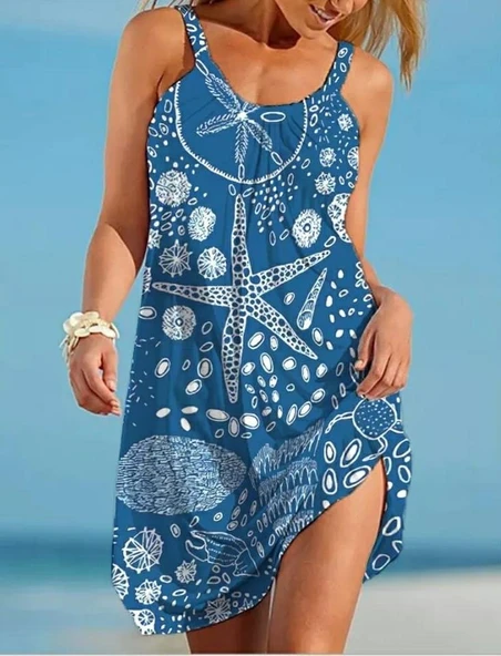 Kadın Askılı Deniz Yıldızı Desenli Süprem Elbise ürün görseli