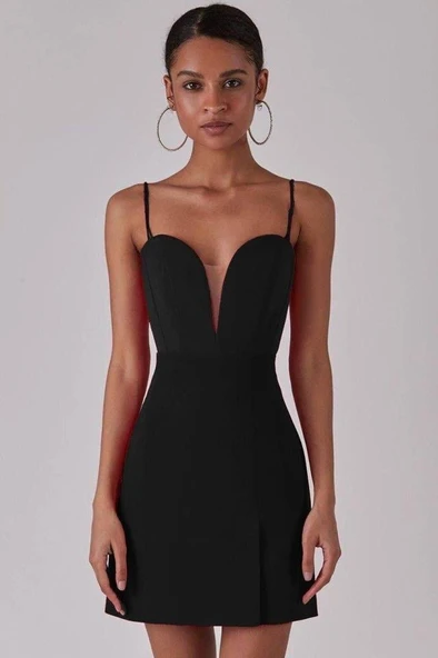 Kadın Derin V Yaka Sırt Dekolteli Fırsat Ürün Mini Elbise - Resim 2