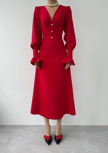 Meta Düğme Detaylı Elbise - Resim 2