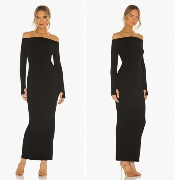 Kadın Uzun Kollu Madonna Yaka Parmak Geçmeli Detay Kaşkorse Elbise - Resim 2