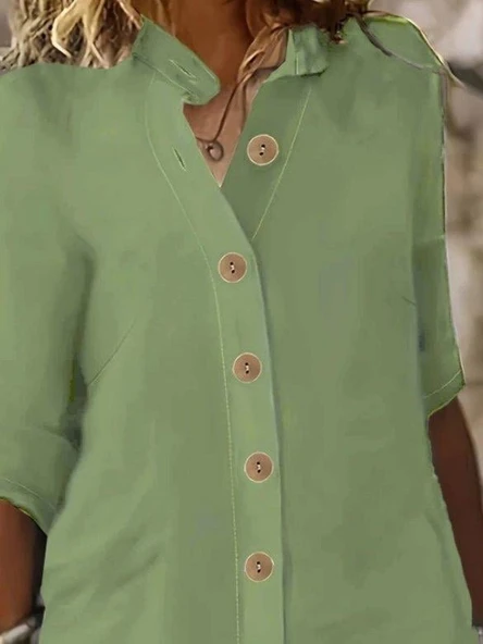 Kadın Kısa Kollu Hakim Yaka önden Düğmeli Kısa Müslim Elbise - Resim 2