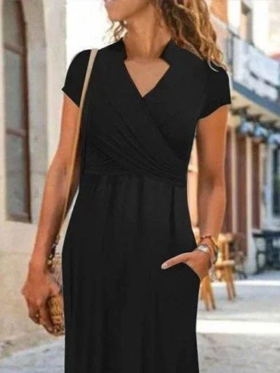 Kadın Kısa Kollu Hakim V Yaka Viskon Elbise - Resim 2