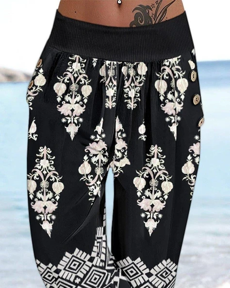 Kadın Beli Lastikli Etnik Desenli Kapri Süprem Pantolon - Resim 3