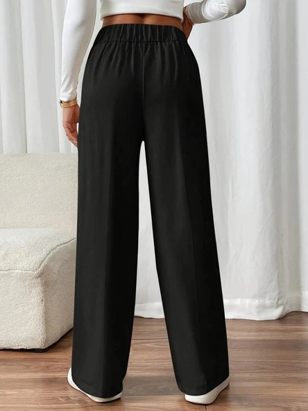 Kadın Beli Lastikli Düğmeli Ithal Krep Pantolon - 3