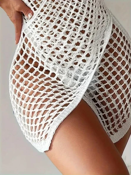 Kadın Kruvaze Detay Ajurlu Triko Pareo - Resim 8