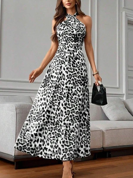 Kadın Omuzlardan Açık Boyundan çapraz Bağlama Detaylı Süprem Elbise - Resim 3