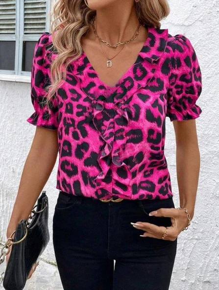 Kadın Mikro Kumaş önü Fırfır Detaylı Bluz - Resim 4