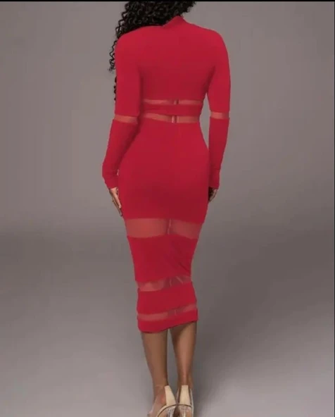 Kadın şerit Transparan Detay Fırsat ürün Midi Boy Elbise - Resim 2