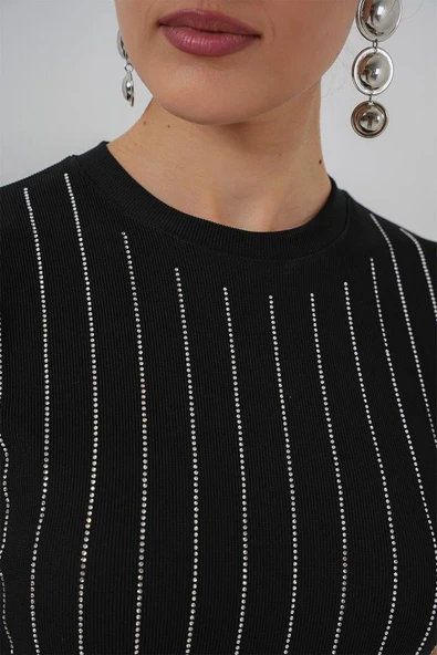 Sıfır Kol Taşlı Bluz 931 - Siyah - Resim 4