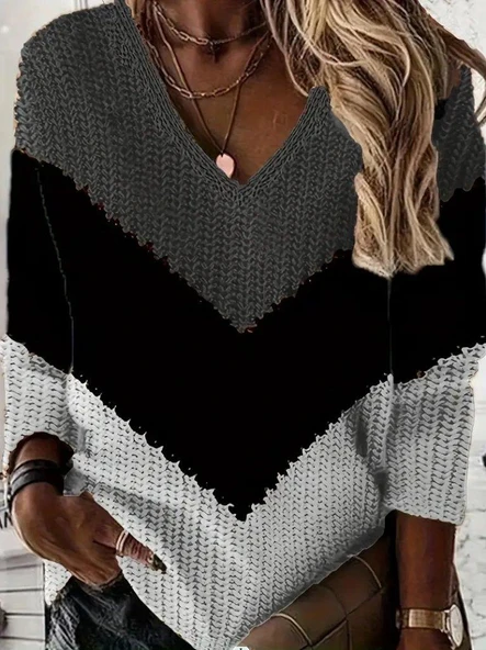 Kadın Uzun Kollu V Yakalı Triko Bluz ürün görseli