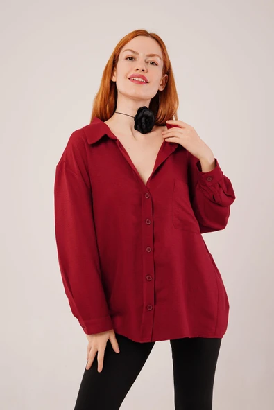 Basic Oversize Bordo Gömlek ürün görseli