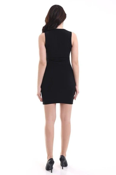 Kadın Kare Yaka Kolsuz Sandy Kumaş Fırsat Ürün Diz Üstü Elbise - Resim 4