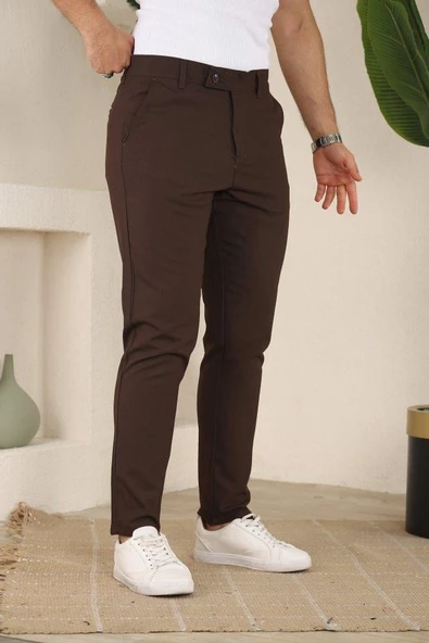 Erkek Slim Fit Likralı Bilek Boy Dilli Kumaş Pantolon - Resim 2