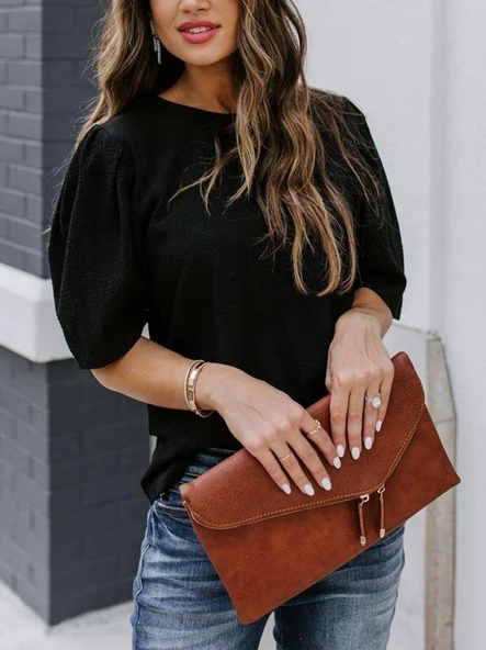 Kadın Kısa Kollu Pileli Balın Kol Bürümcük Bluz ürün görseli