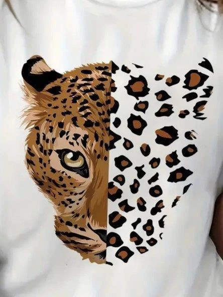 Kadın Kısa Kollu Bisiklet Yaka Desenli Viskon Bluz - Resim 2