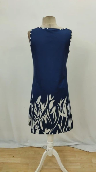 Kadın Askılı Yuvarlak Yakalı Yaprak Desenli Dalgıç Elbise - Resim 6